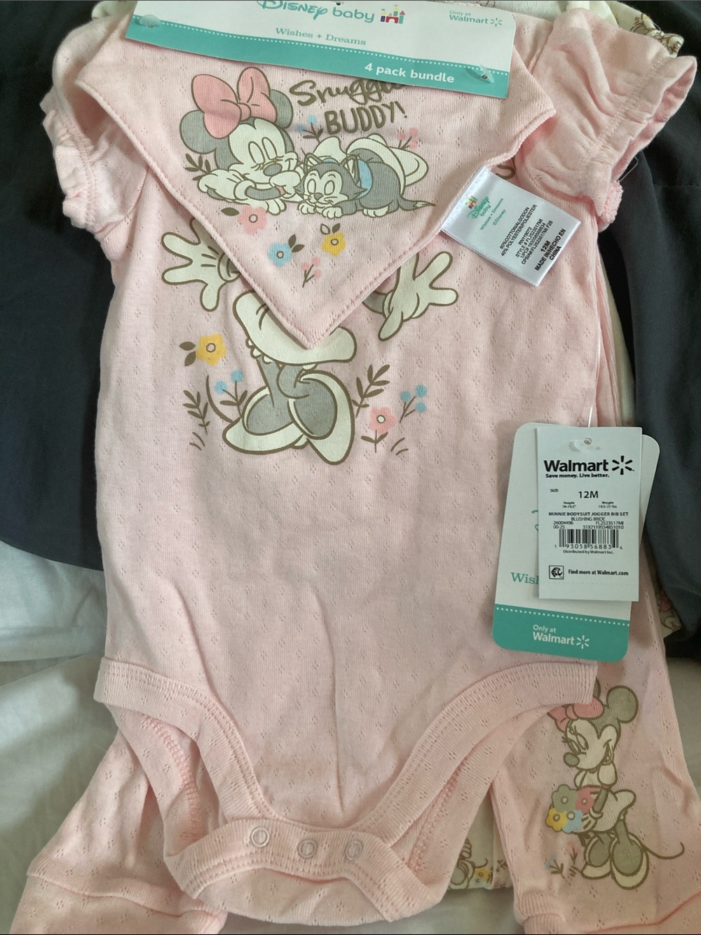 Disney Pink Minnie Mouse Snuggle Buddy One-Piece Bodysuit with Bandana